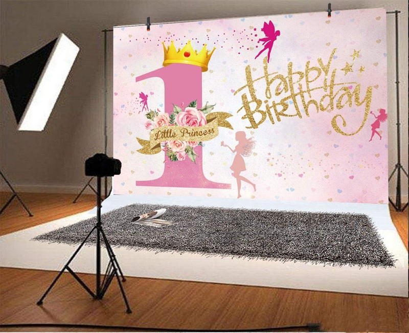 LFEEY 5x3ft 1st Birthday Backdrops for Photography Girl Sweet Pink Little Princess First Birthday Photography Backdrops Kids Baby Happy Birthday Party Cake Smash Banner Background Photo Booth Props - Image 2